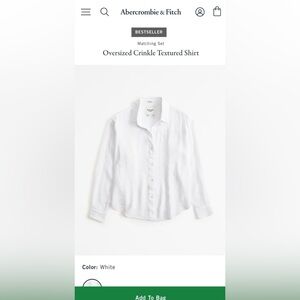 Abercrombie & Fitch White Crinkle Textured Oversized Button-Down Shirt